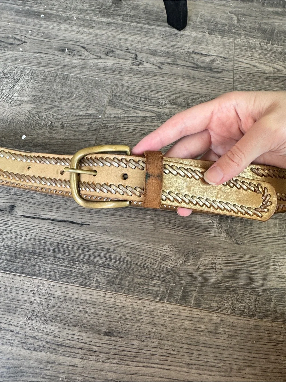 Nine West Tan Braided Leather Belt with Brass Buckle
